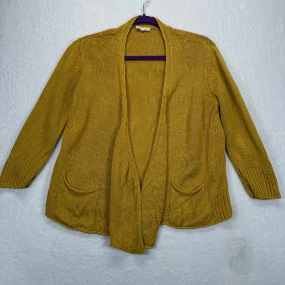 Eileen Fisher Wool Knit Cardigan Sweater Pockets Mustard Yellow Womens Sz M READ - Picture 1 of 11